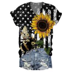 American Flag Sunflower Bee T-Shirt